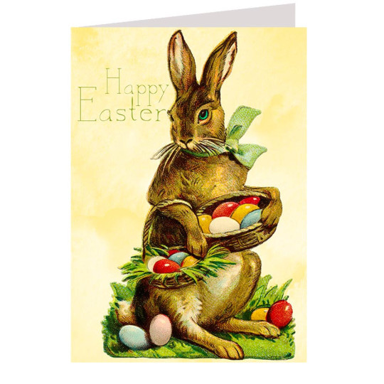 Brown Bunny with Egg Basket Easter Card ~ England